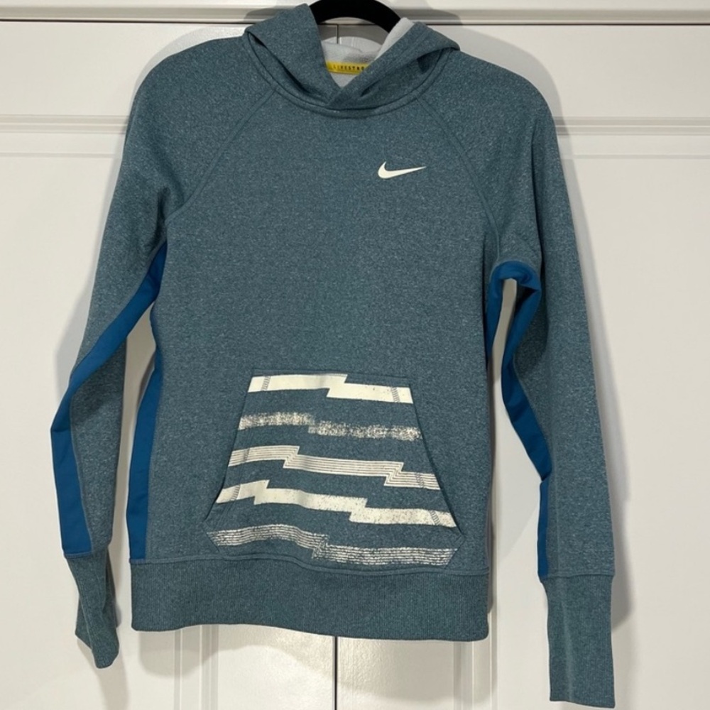 Nike Women’s Blue Teal Gray LiveStrong Pullover Hoodie in Size Medium